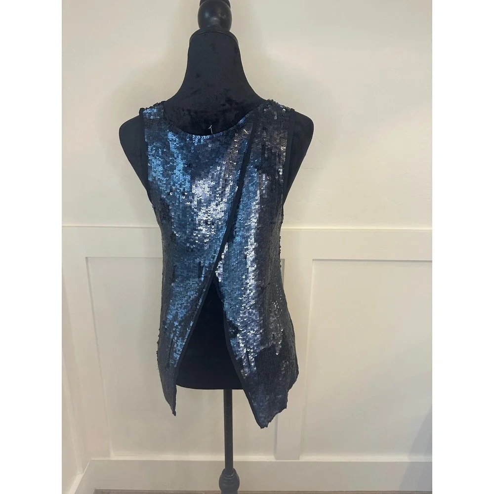 Parker Black Sequin Sleeveless V Neck Wrap Back Tank Top Womens XS Sparkle Glam - Picture 3 of 6